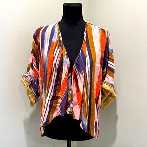Band Of Gypsies Rayon Fringe Sleeve Shawl Open Cardigan Kimono Boho Hippie Sz S